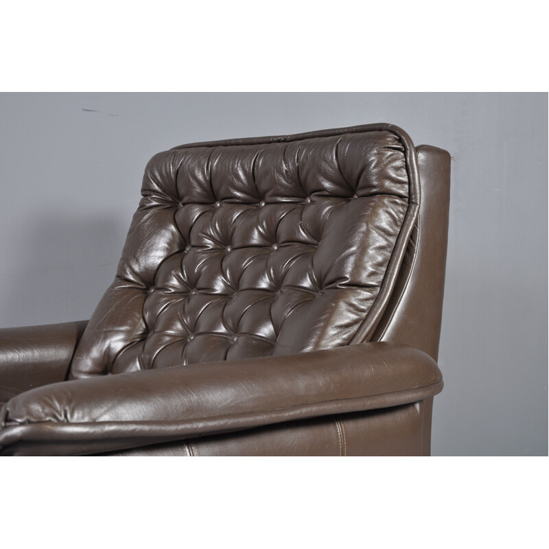 Vintage Lounge Chair Buttoned in Leather, Danish ,1970s