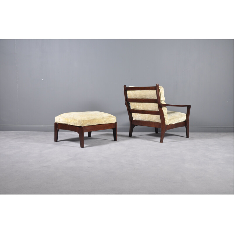 Vintage Lounge Chair & Foot stool in mahogany, Scandinavian, 1970s