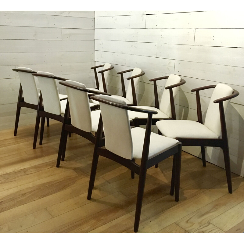 Set of 8 vintage Scandinavian mahogany chairs