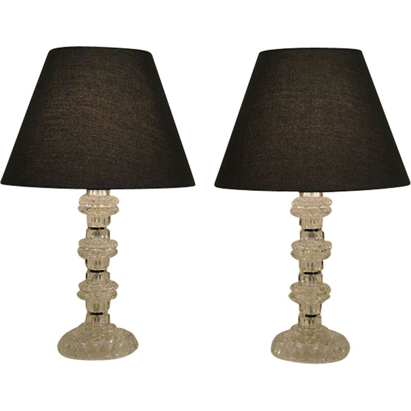 Pair of vintage glass table lamps from Kosta