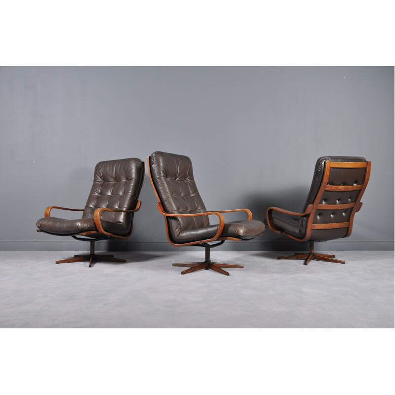 Vintage Swedish leather swivel armchair