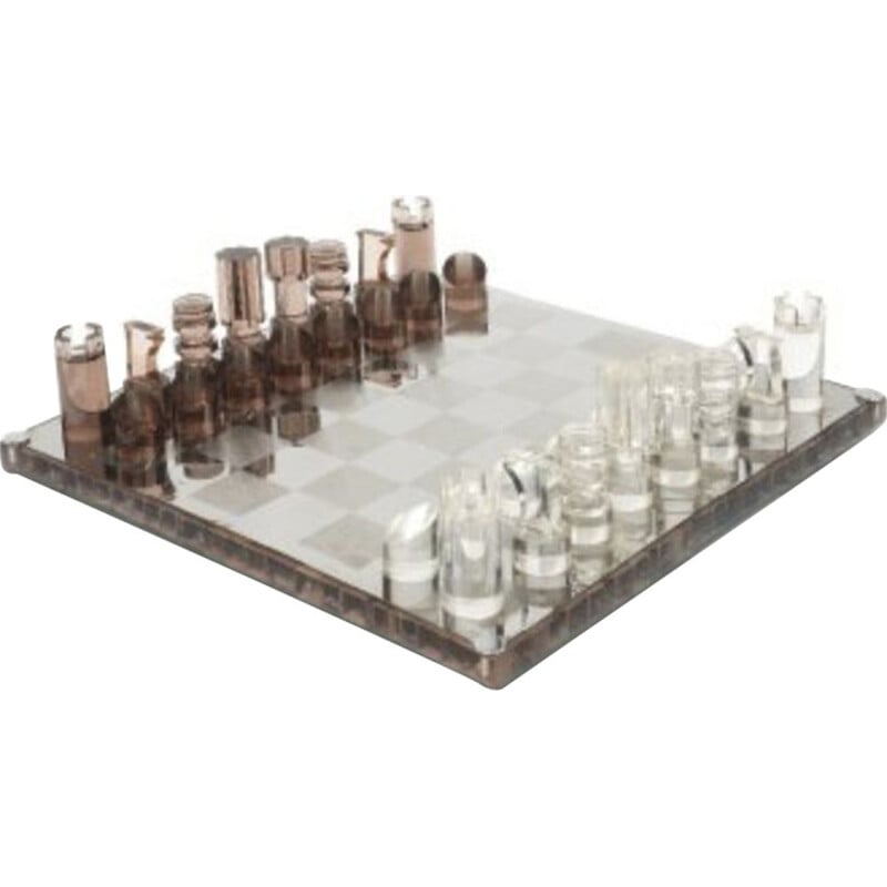 Vintage chess set by Michel Dumas 1970 in resin, steel and Altuglas 1970s