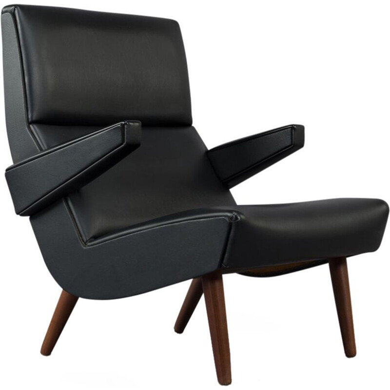 Vintage Danish  armchair in black leather from  1970