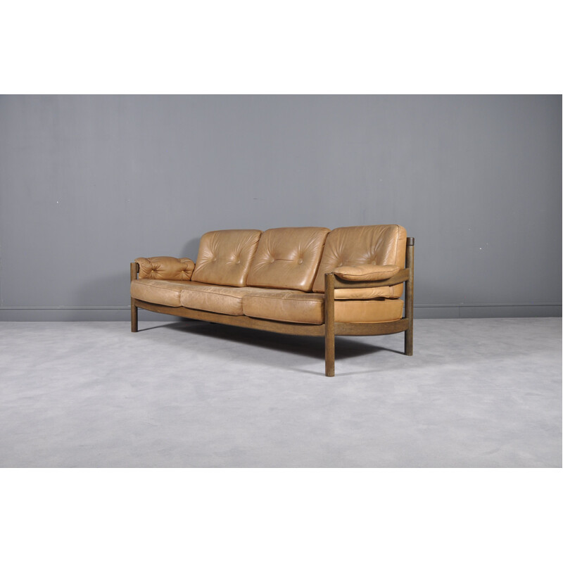 Vintage cognac leather 3-seat sofa