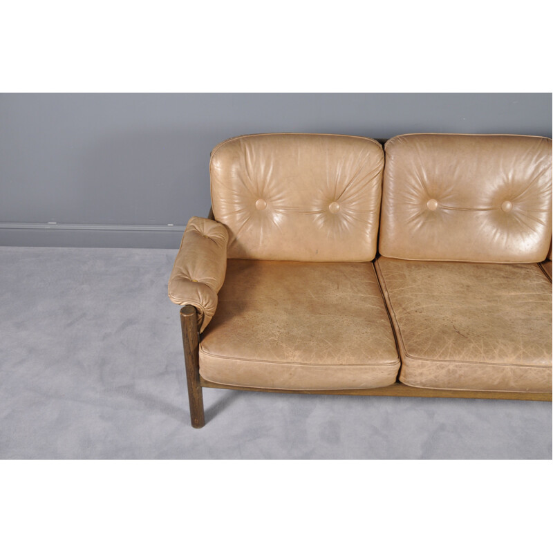 Vintage cognac leather 3-seat sofa