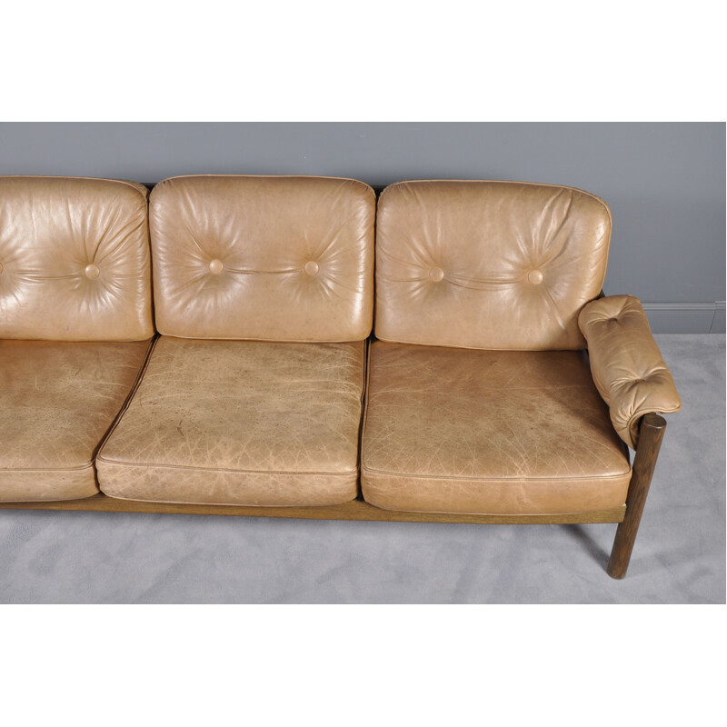 Vintage cognac leather 3-seat sofa