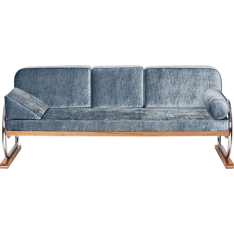 Vintage Sofa, Art Deco Tubular Steel Couch Daybed from H. Gottwald, 1930s