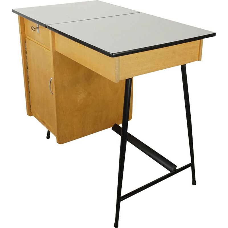 Vintage desk 1950 in wood and metal