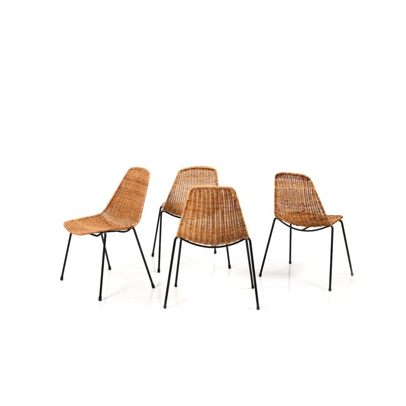 Suite de 4 chaises vintage panier par Gian Franco Legler