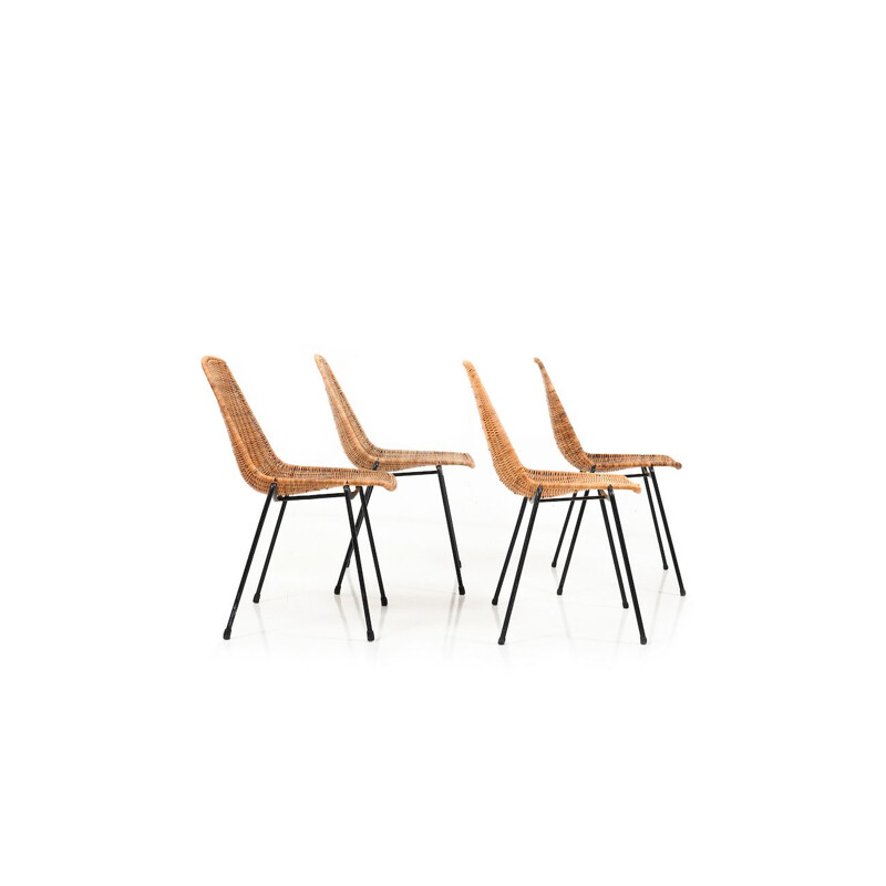 Suite de 4 chaises vintage panier par Gian Franco Legler