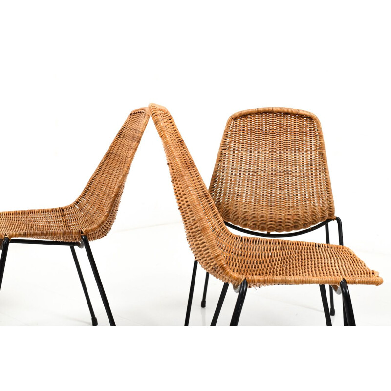 Suite de 4 chaises vintage panier par Gian Franco Legler