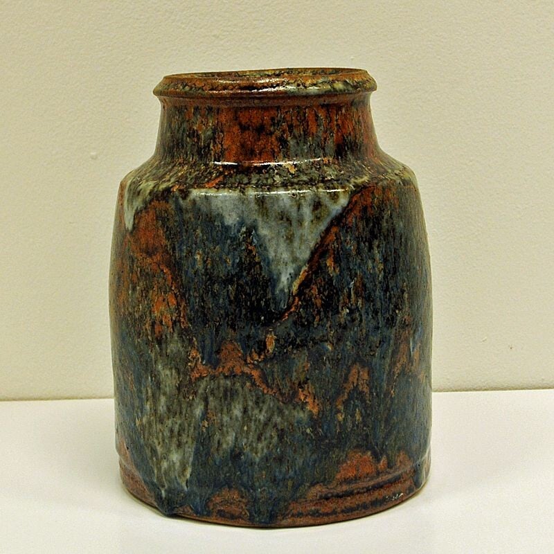 Vase vintage en céramique émaillée rustique par Erik Pløen-Norvège
