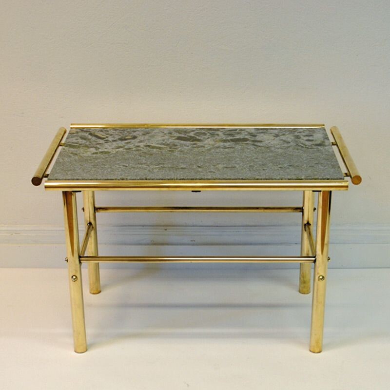 Table basse vintage en marbre et en laiton rectangulaire