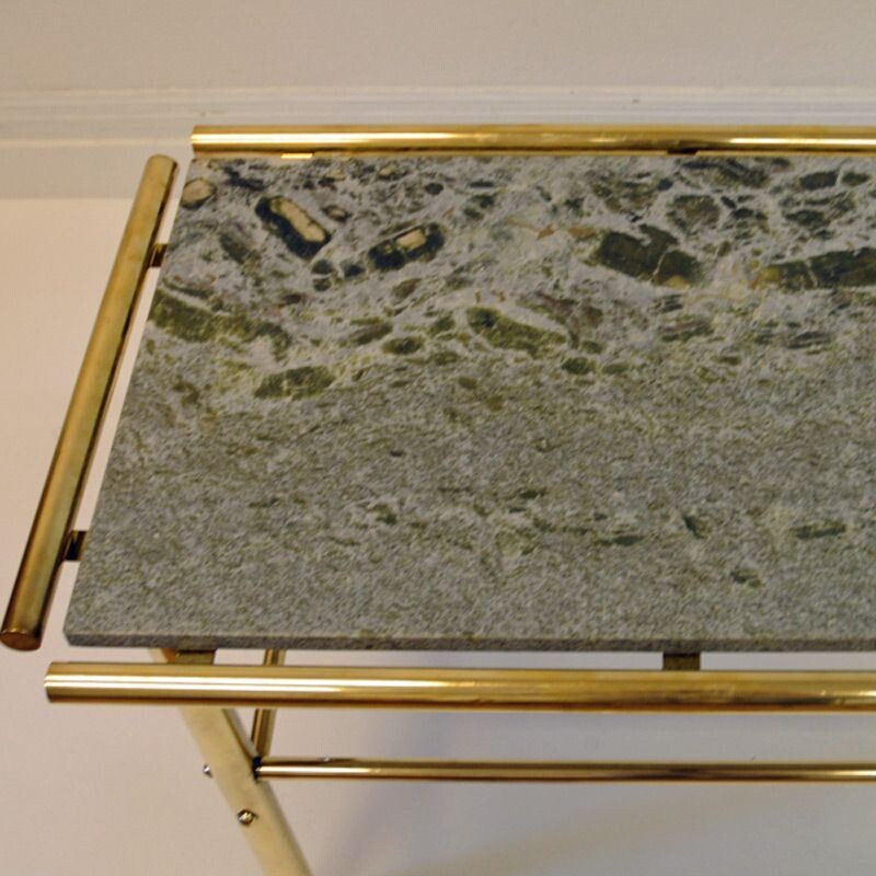 Table basse vintage en marbre et en laiton rectangulaire