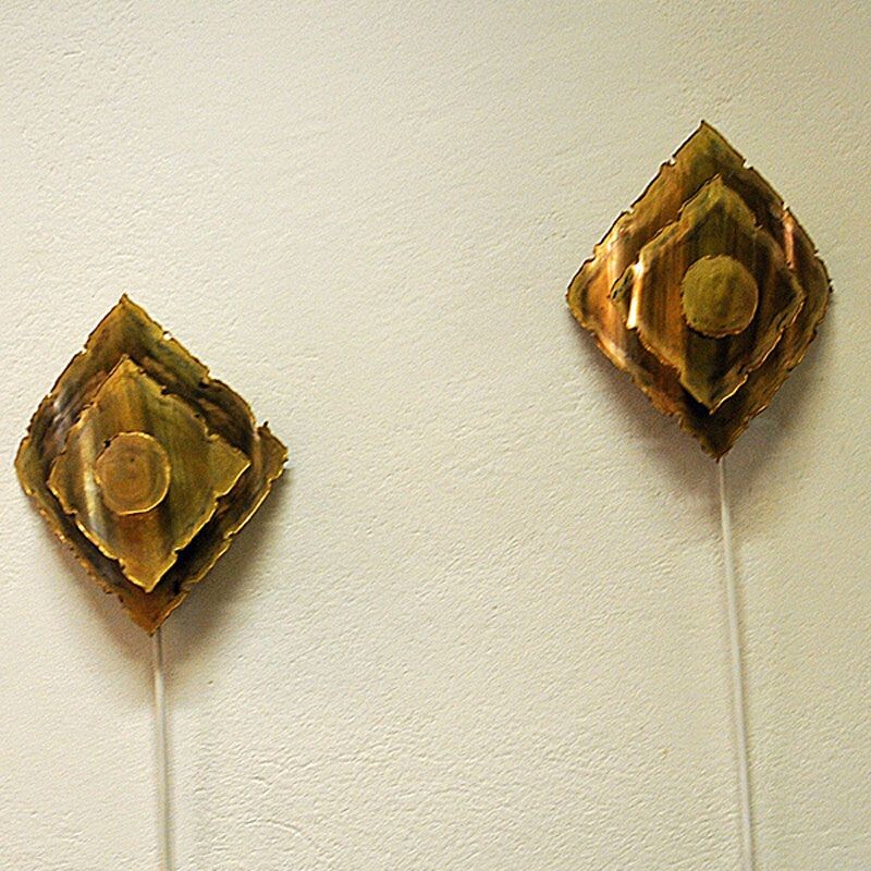 Vintage Pair of wall lamps Brutalist in Brass, by Svend Aage Holm-Sørensen, Danish 1960s