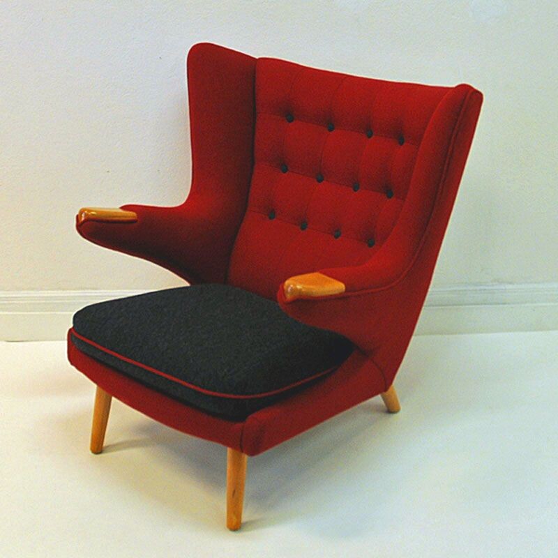 Vintage red wool scandinavian armchair by Nanna Ditzel, 1950