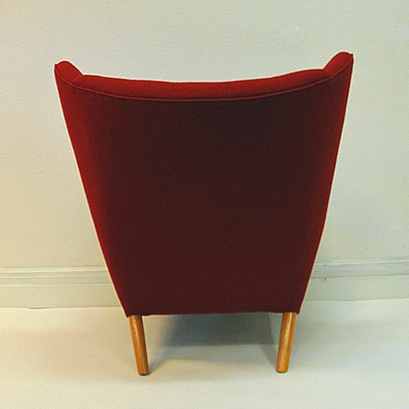 Vintage red wool scandinavian armchair by Nanna Ditzel, 1950