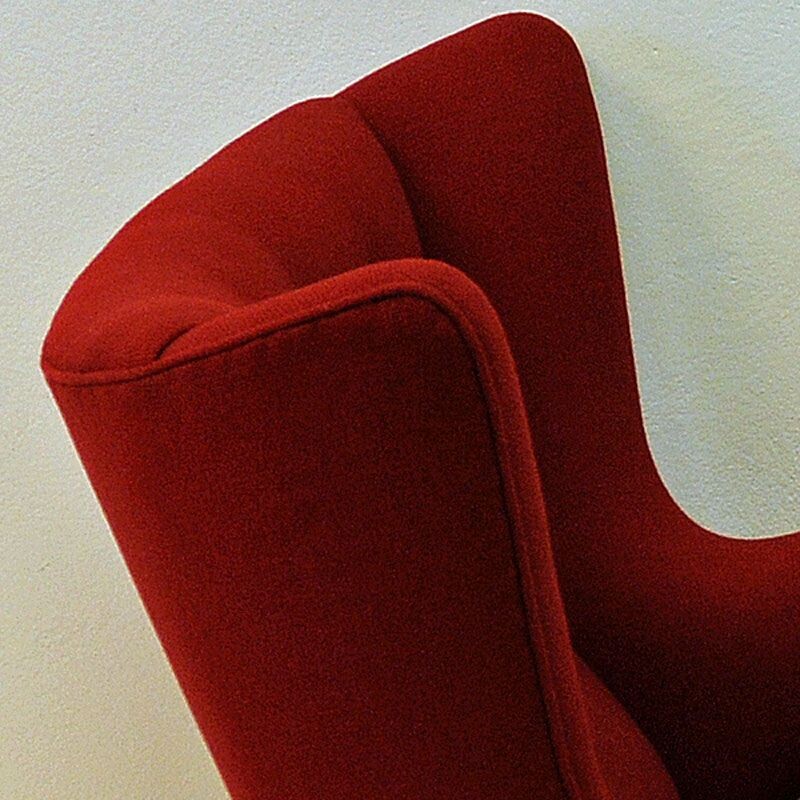 Vintage red wool scandinavian armchair by Nanna Ditzel, 1950