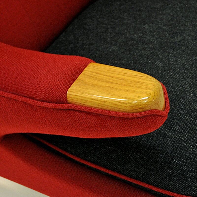 Cadeira de braços escandinava de lã vermelha Vintage por Nanna Ditzel, 1950