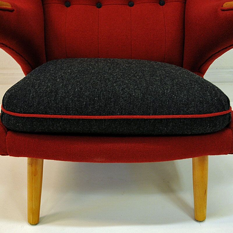 Vintage red wool scandinavian armchair by Nanna Ditzel, 1950