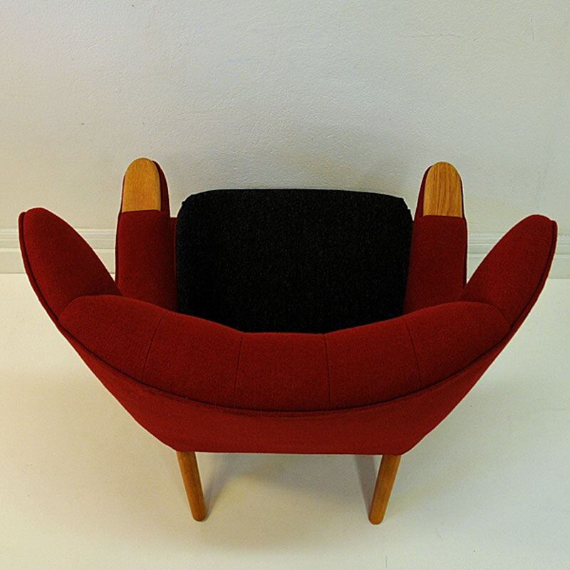 Vintage rode wollen scandinavische fauteuil van Nanna Ditzel, 1950