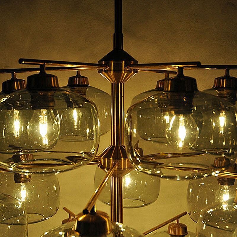 Vintage Chandelier 24 glassdomes, Holger Johansson, Westal, Sweden 1952