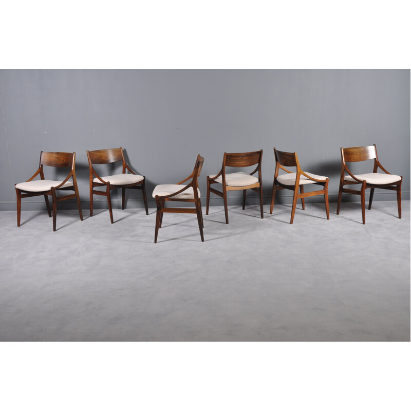 Set of 6 beige chairs in rosewood by Vestervig Erikson