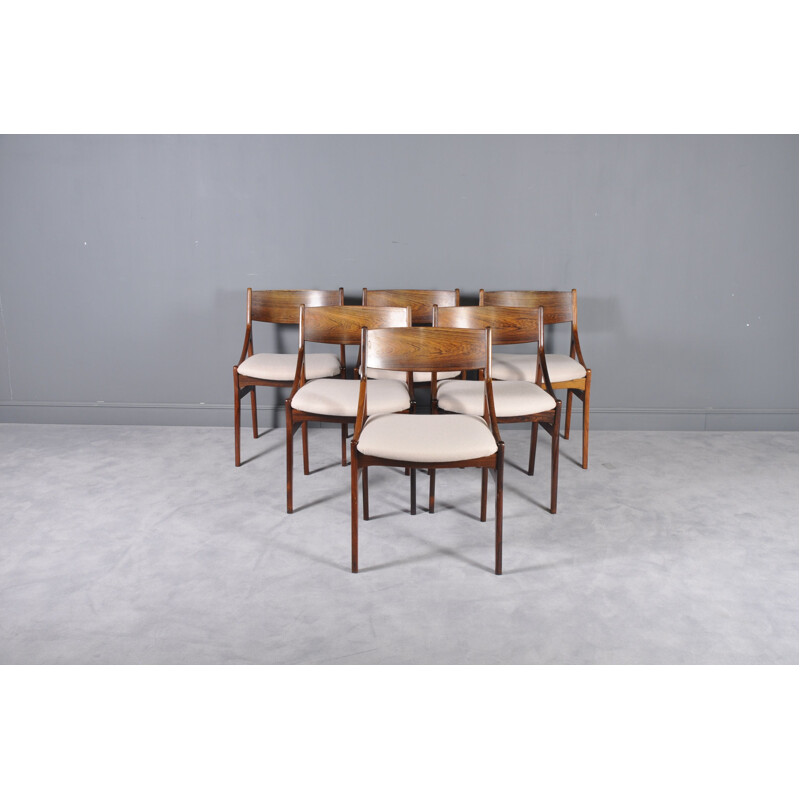 Set of 6 beige chairs in rosewood by Vestervig Erikson