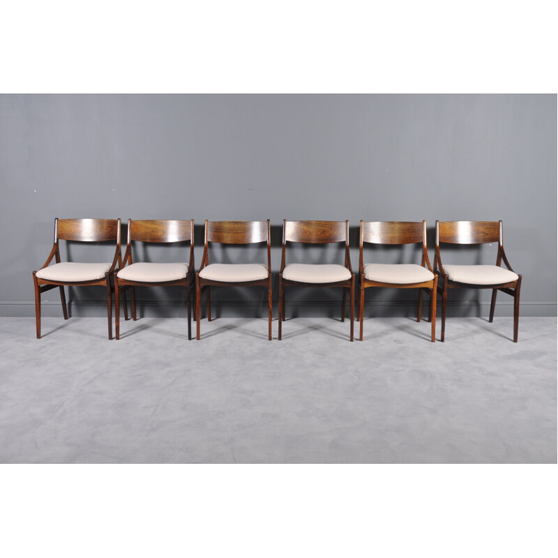 Set of 6 beige chairs in rosewood by Vestervig Erikson