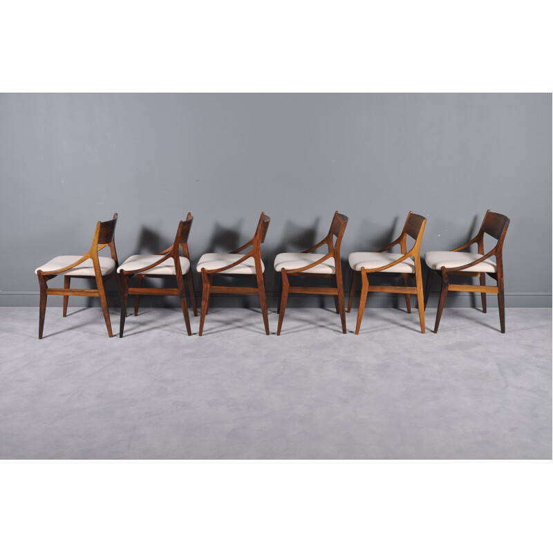 Set of 6 beige chairs in rosewood by Vestervig Erikson