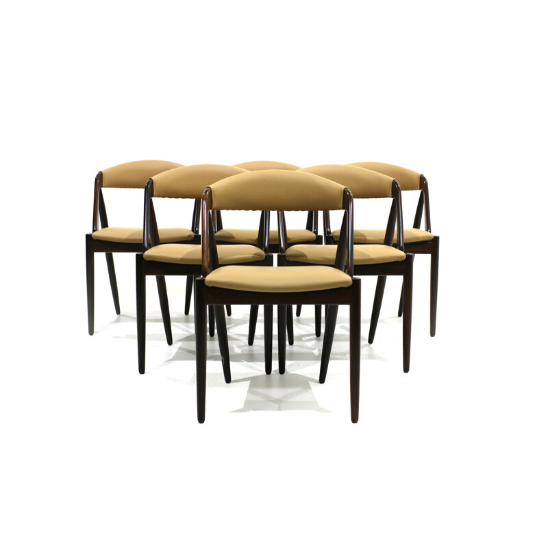Set of 6 beige chairs in rosewood by Kai Kristiansen, model 31
