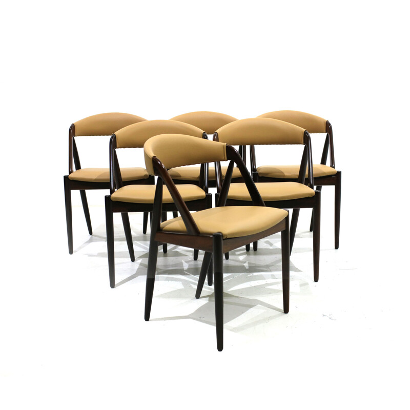 Set of 6 beige chairs in rosewood by Kai Kristiansen, model 31