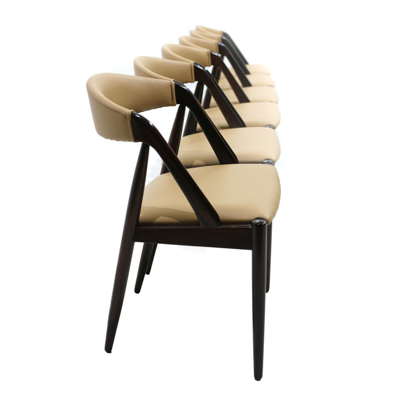 Set of 6 beige chairs in rosewood by Kai Kristiansen, model 31