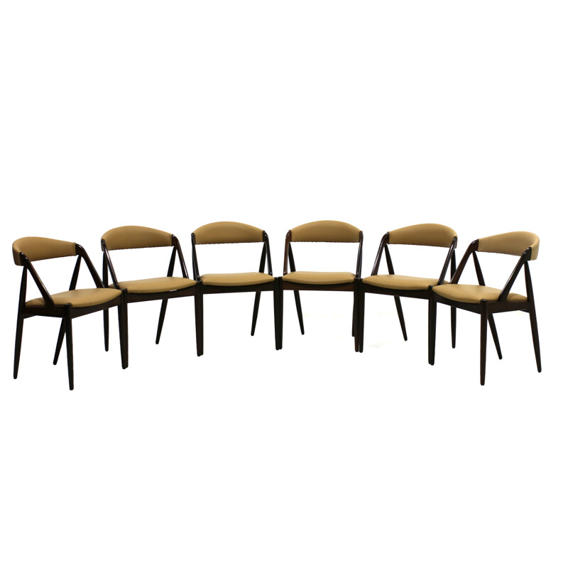 Set of 6 beige chairs in rosewood by Kai Kristiansen, model 31
