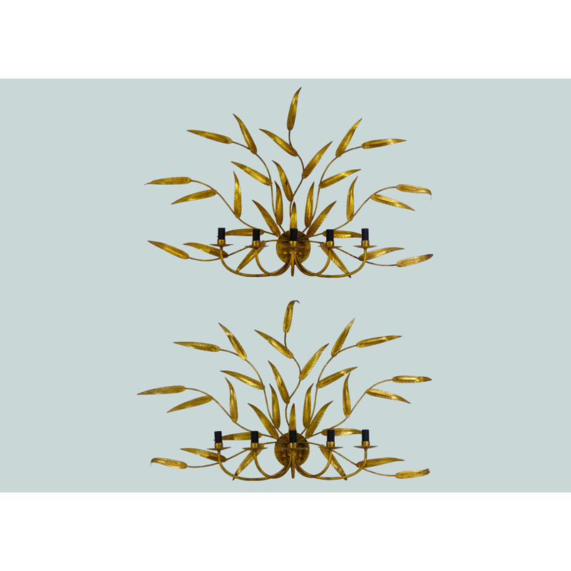 Pair of vintage french sconces with golden foliage 1970
