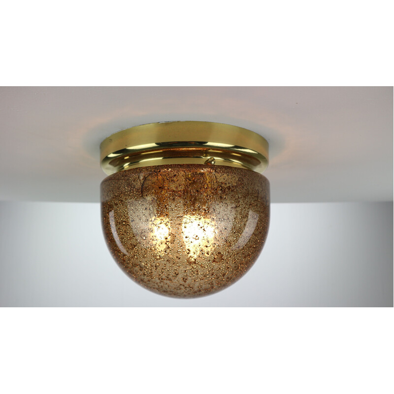 Vintage german ceiling lamp in bubble glass and brass 1960