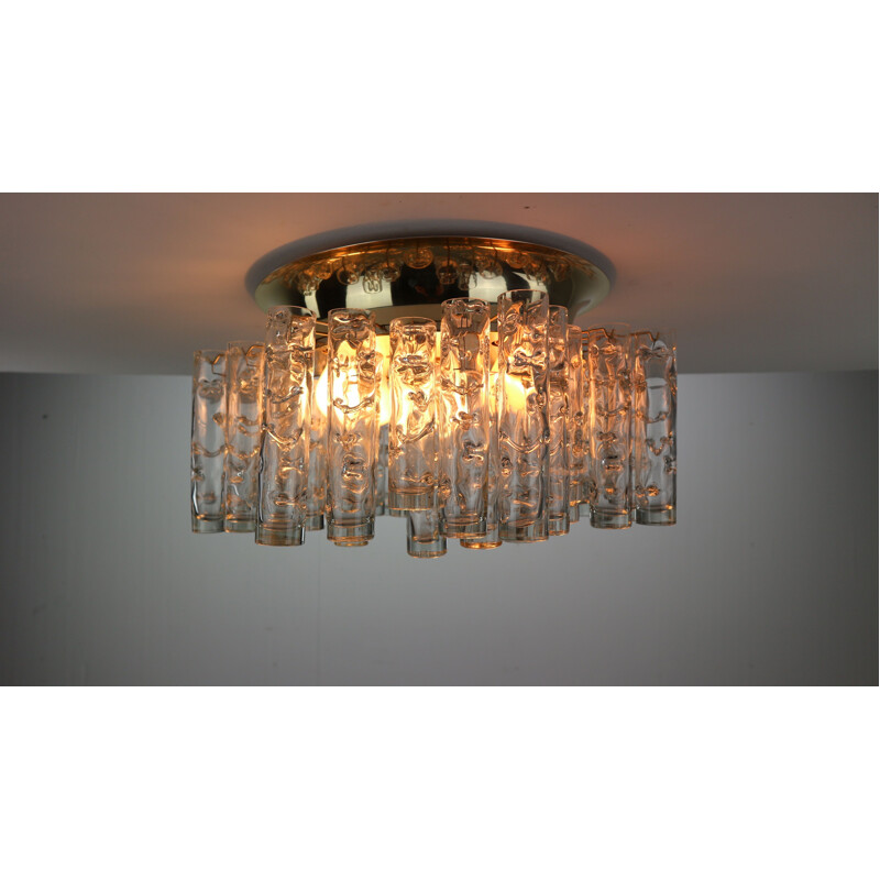 Vintage tube chandelier in Murano glass and brass 1960