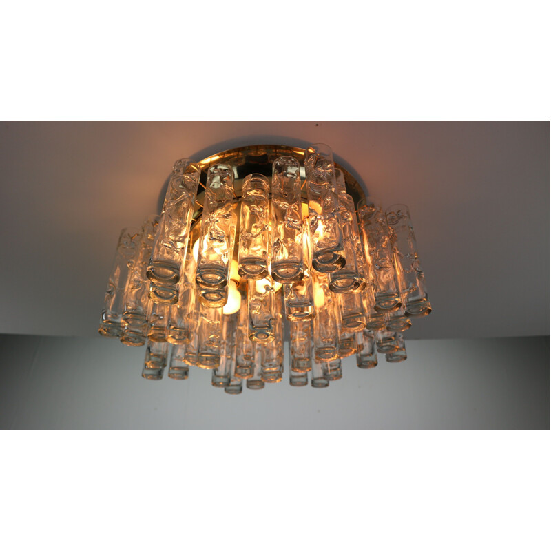 Vintage tube chandelier in Murano glass and brass 1960