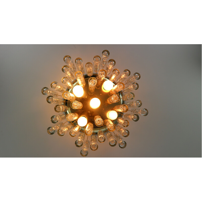 Vintage tube chandelier in Murano glass and brass 1960