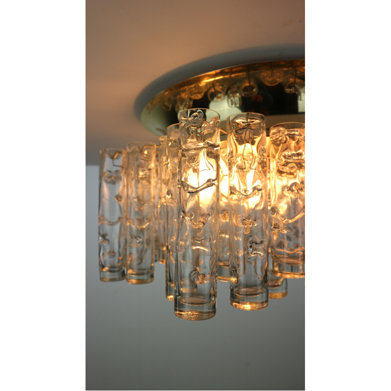 Vintage tube chandelier in Murano glass and brass 1960
