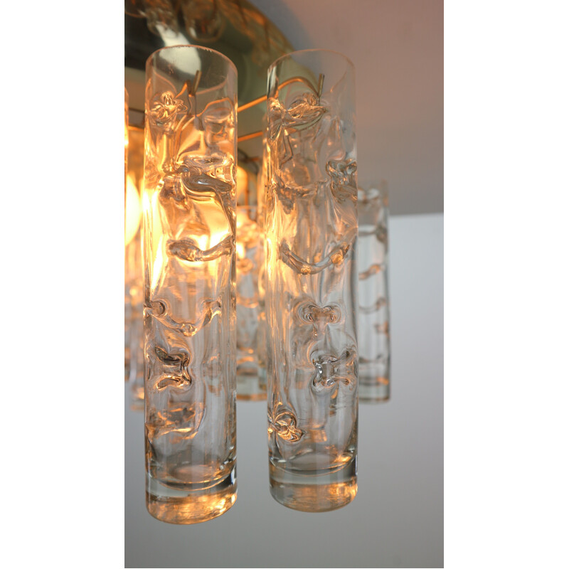 Vintage tube chandelier in Murano glass and brass 1960