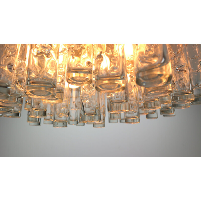 Vintage tube chandelier in Murano glass and brass 1960