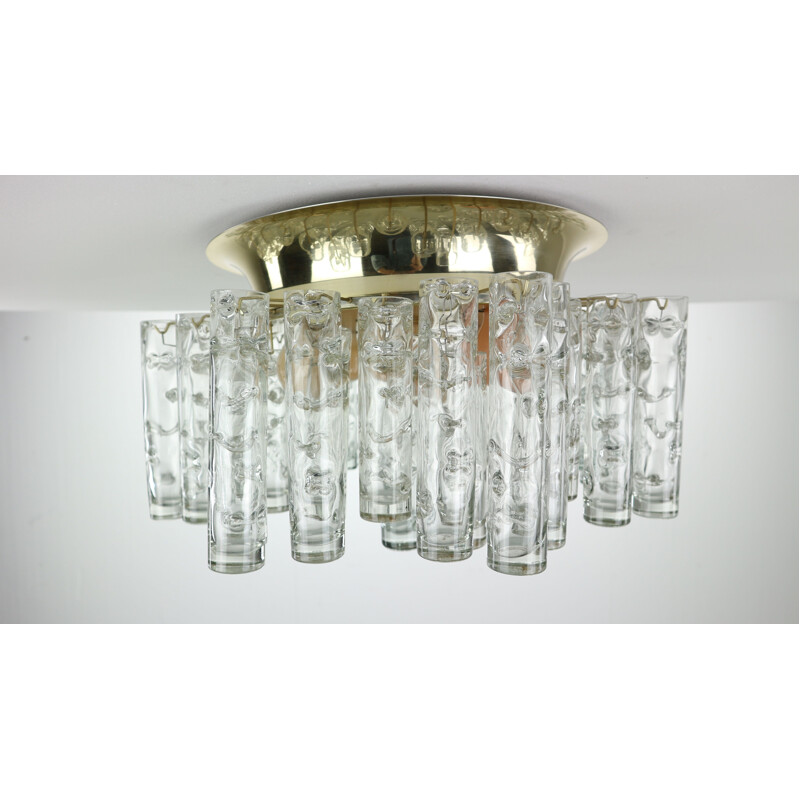 Vintage tube chandelier in Murano glass and brass 1960