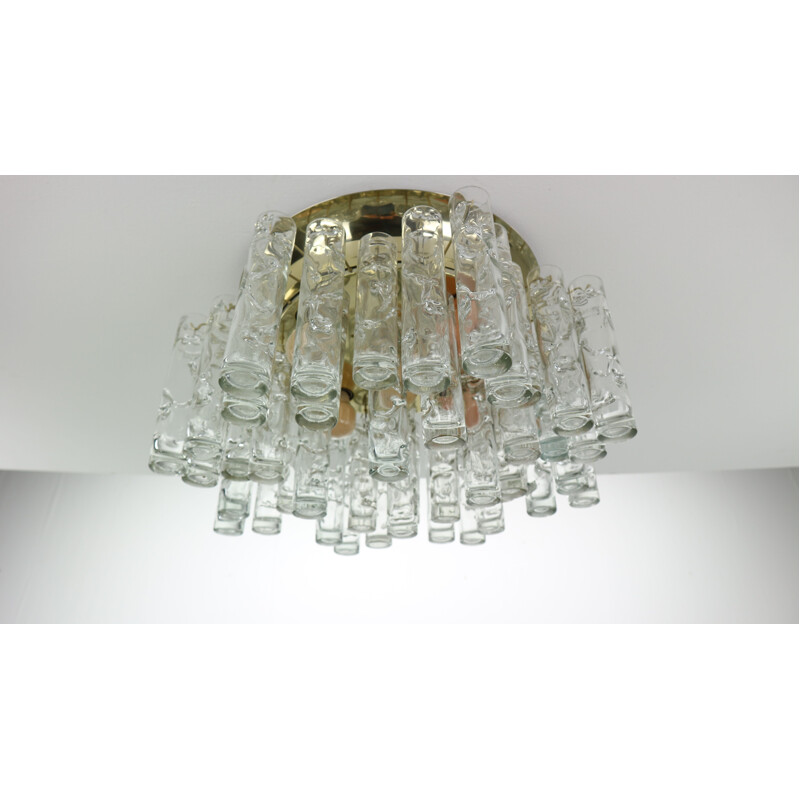 Vintage tube chandelier in Murano glass and brass 1960