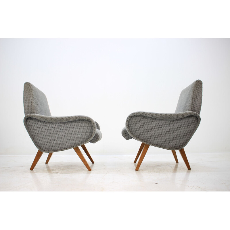 Pair of vintage armchairs in gray fabric and wood 1970