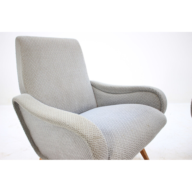 Pair of vintage armchairs in gray fabric and wood 1970