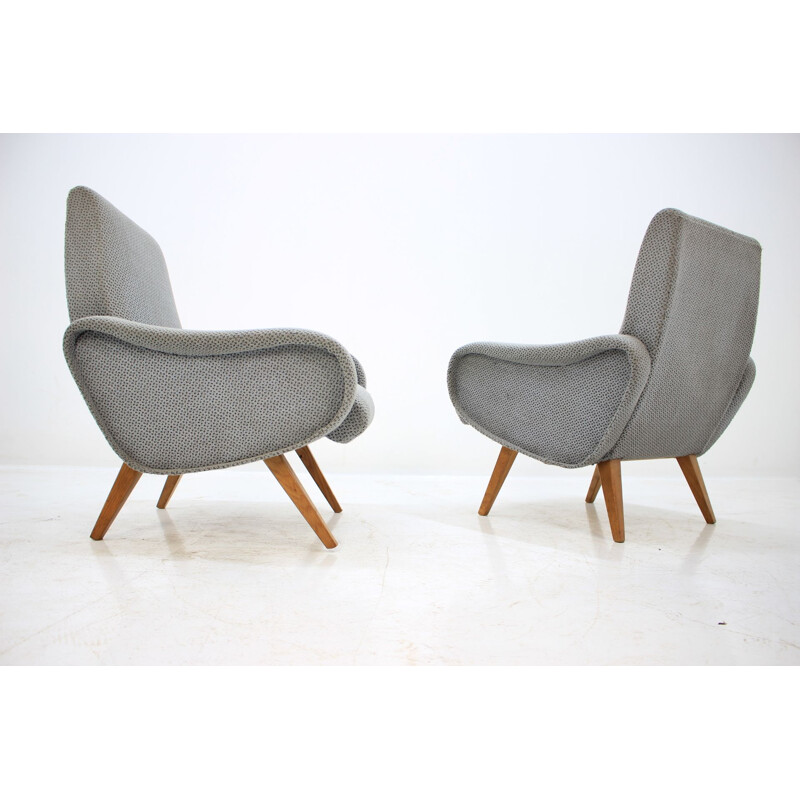 Pair of vintage armchairs in gray fabric and wood 1970