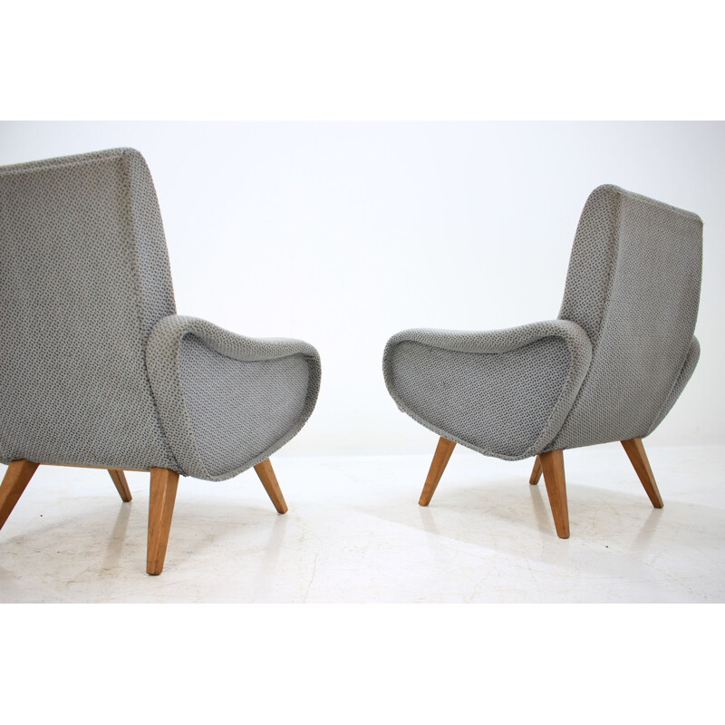 Pair of vintage armchairs in gray fabric and wood 1970