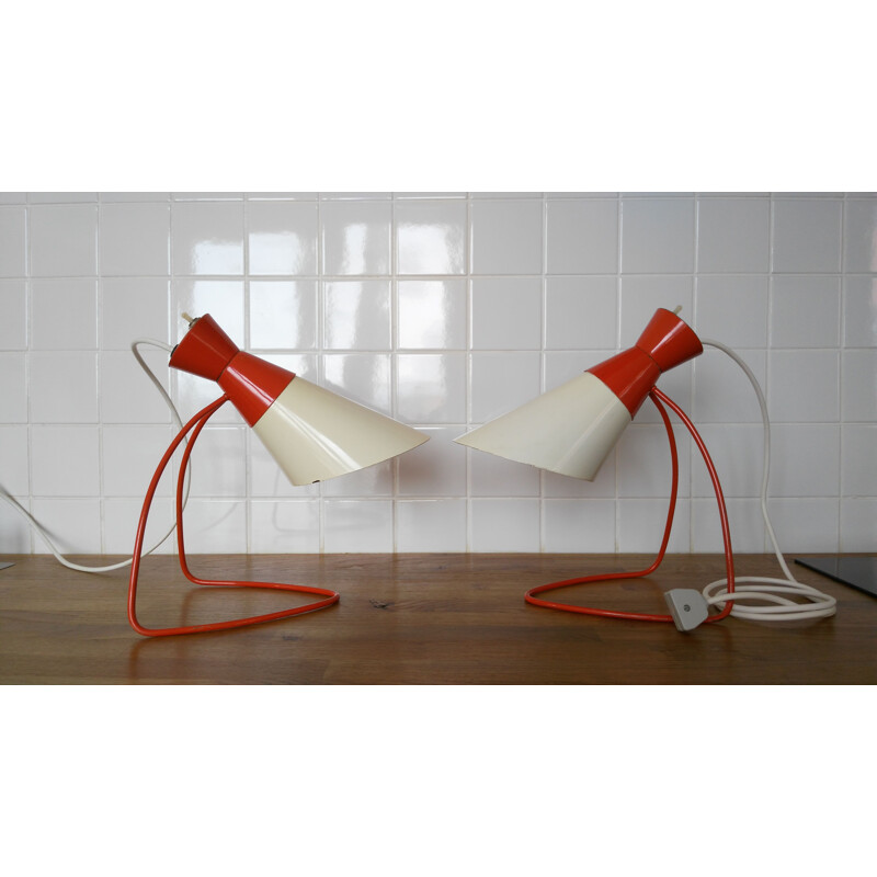 Vintage-Lampenpaar aus rotem und weißem Metall von J. Hůrka für Napako, 1960