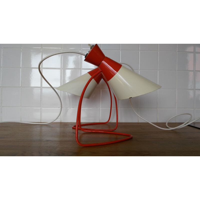 Pair of vintage red and white metal lamps by J. Hůrka for Napako, 1960